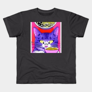 Cat Eating Ramen Noodle Soup Kids T-Shirt